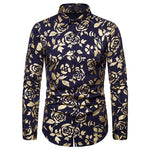 Stylish Geek Rose Gold Shiny Printed Dress Shirts Slim Fit