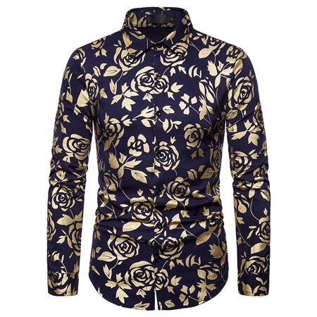 Stylish Geek Rose Gold Shiny Printed Dress Shirts Slim Fit