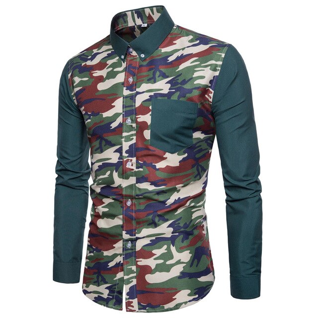 Camouflage Patchwork Mens Shirts Military