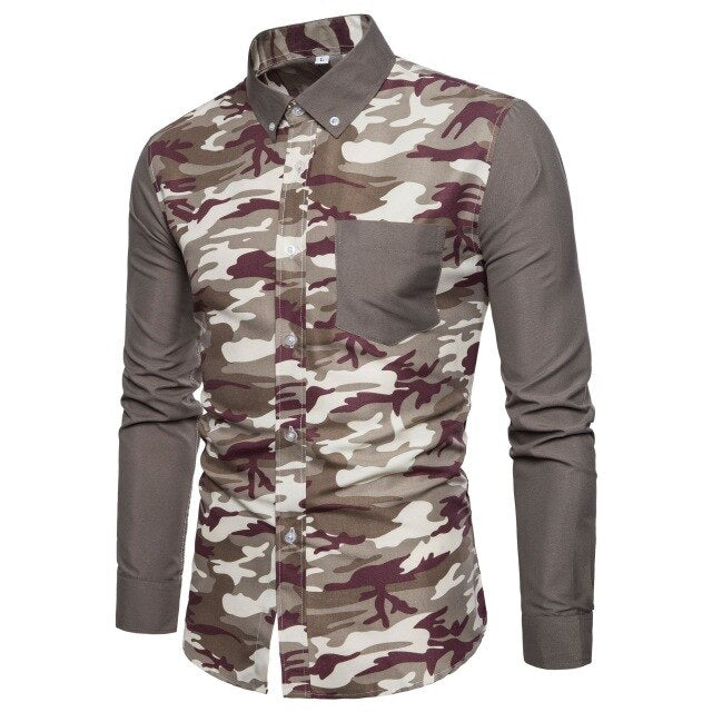 Camouflage Patchwork Mens Shirts Military