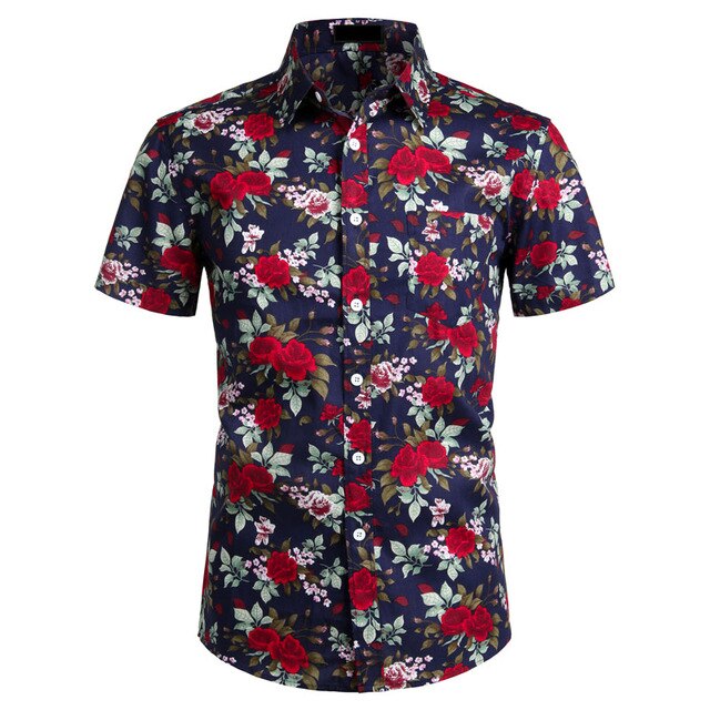 Red Rose Hawaiian Shirt Men 2020 Summer Brand