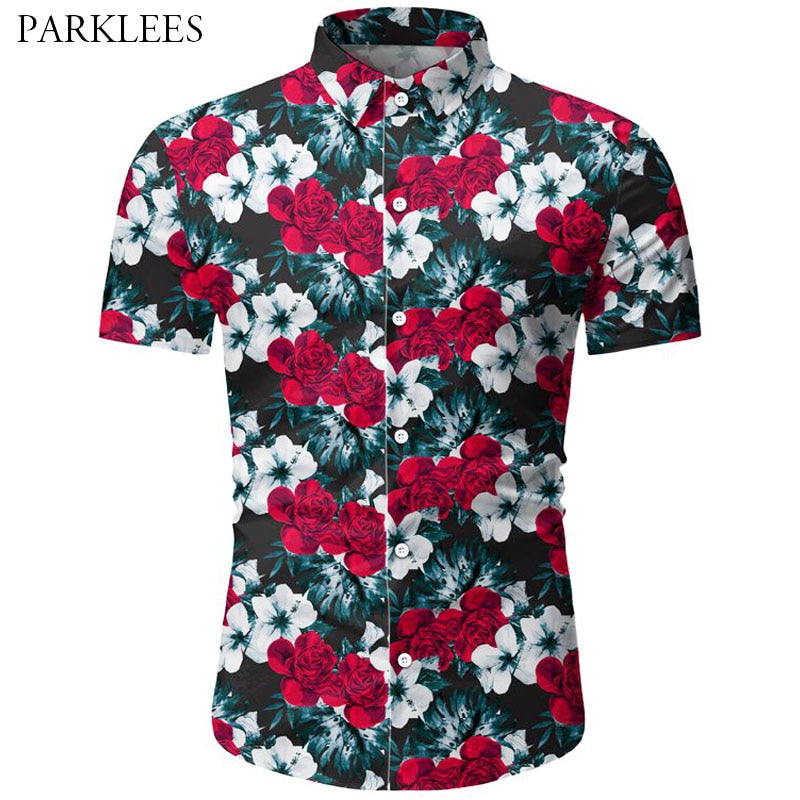 Hipster Tropical Floral Printed Mens Summer Shirt