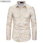 Men's Luxury Gold Paisley Print Baroque Dress Shirts