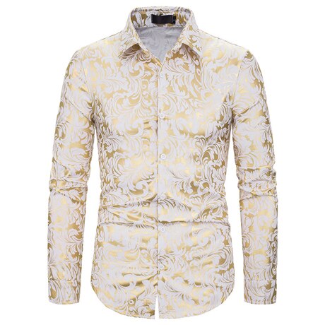 Men's Luxury Gold Paisley Print Baroque Dress Shirts