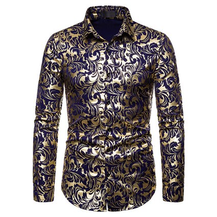 Men's Luxury Gold Paisley Print Baroque Dress Shirts