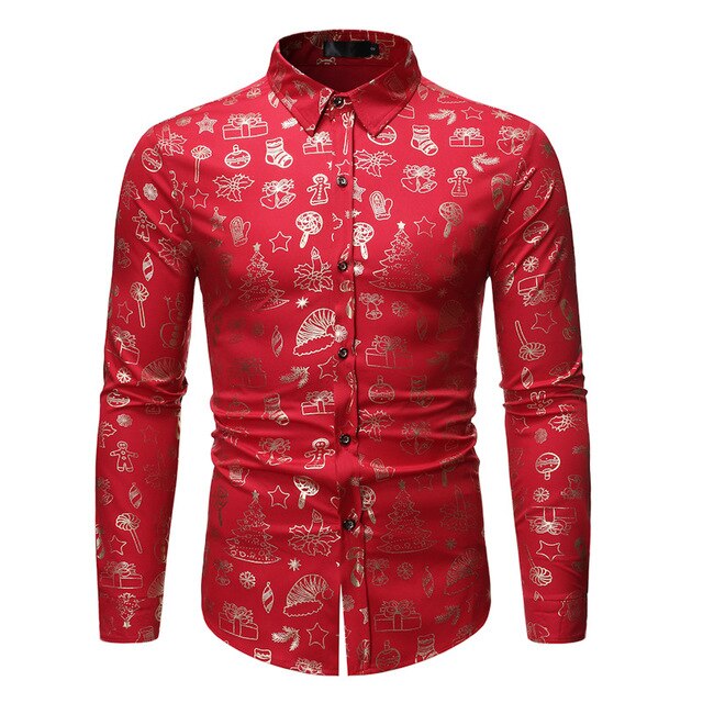 Christmas Theme Button Up Shirt Men