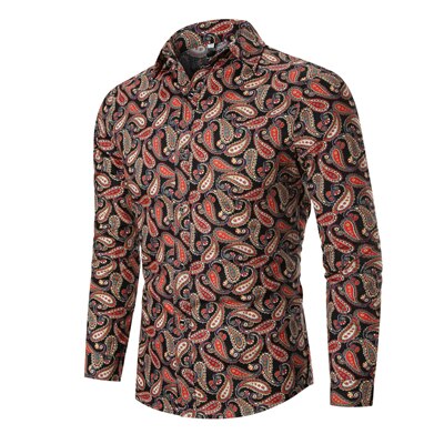 Red Paisley Mens Shirts 2019 Brand New Autumn Slim Fit