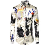 Silk Satin Shirt Men Luxury Print Mens Dress Shirts