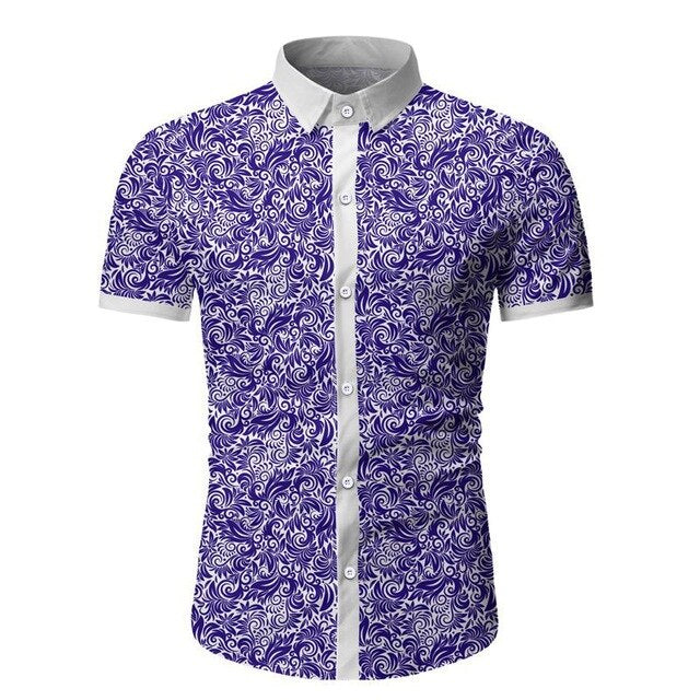 Purple Paisley Floral Print Short Sleeve Shirt