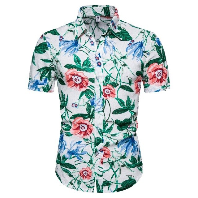 Floral Shirt Blouse Short Sleeve Cotton Mens Summer