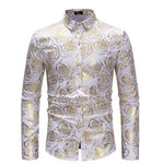 Men's 3D Golden Rose Design Slim Fit Long Sleeve