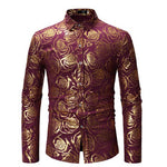 Men's 3D Golden Rose Design Slim Fit Long Sleeve