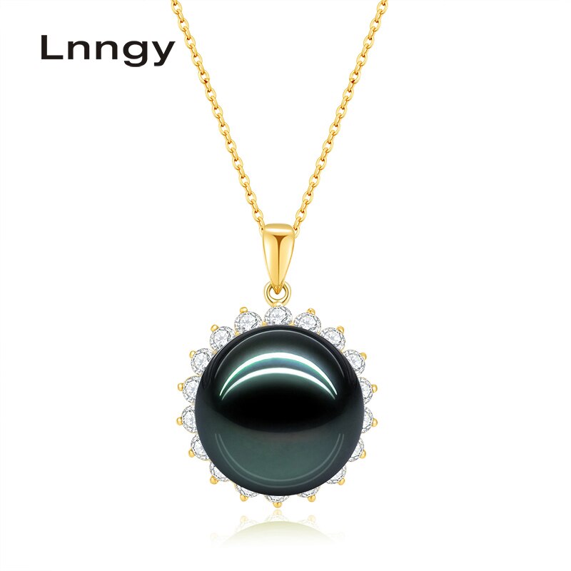 18K Gold Natural Black Tahiti Pearl Pendant 18K White Gold/Yellow