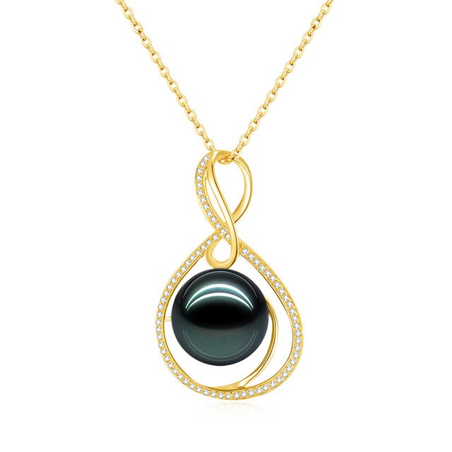 18K Gold 12mm Black Tahiti Pearl Pendant 18K White Gold/Yellow