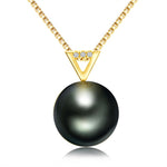 18K Solid Gold Diamond Black Pearl Pendant Necklace