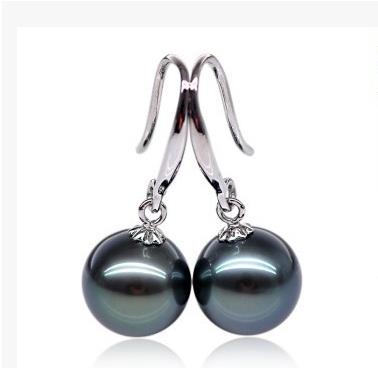 925  real natural big Tahiti black pearl earrings