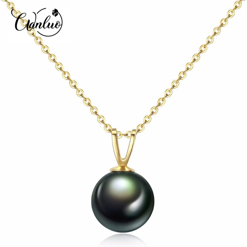 Genuine 18K Gold Chain Necklace Natural Tahiti Black Pearl