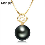 18K Solid Gold Black Pearl Pendant Hollow Flower Natural Tahiti Pearl