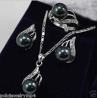 Jewelry Black Pearl Bow Pendant Necklace Earring Set