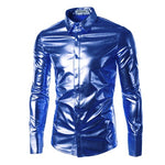 Purple Coated Metallic Night Club Wear Shirt