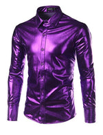 Purple Coated Metallic Night Club Wear Shirt