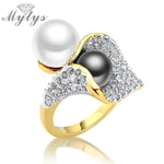 Pearl Ring for Women Pave Setting Crystal Rings