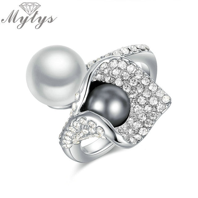 Pearl Ring for Women Pave Setting Crystal Rings