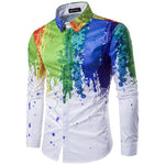 Brand Branches Ink Printing Mens Dress Shirts Casual Slim Fit