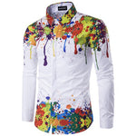 Brand Branches Ink Printing Mens Dress Shirts Casual Slim Fit