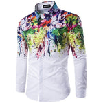 Brand Branches Ink Printing Mens Dress Shirts Casual Slim Fit