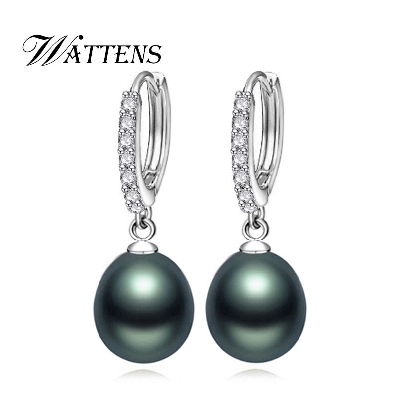 925 Sterling Silver Earrings White black natural Freshwater pearl