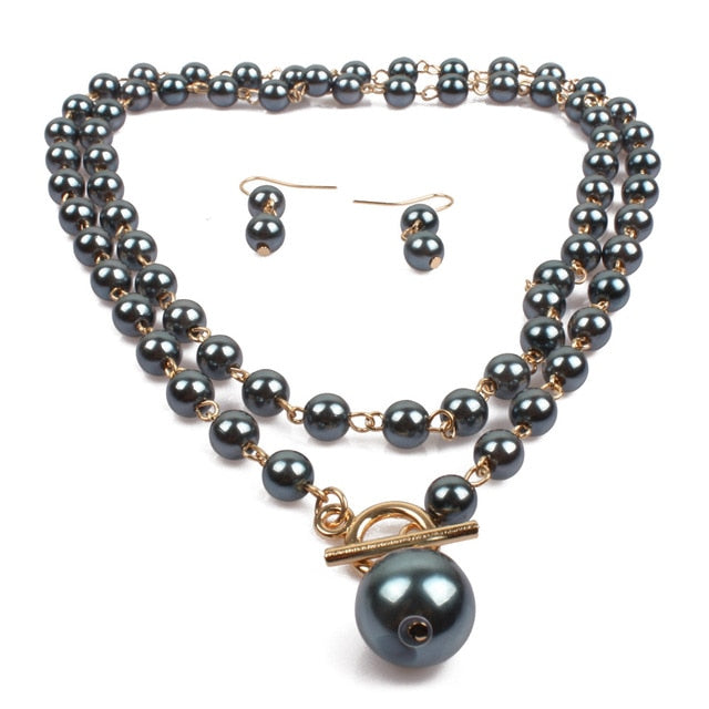 black pearl necklace earrings set