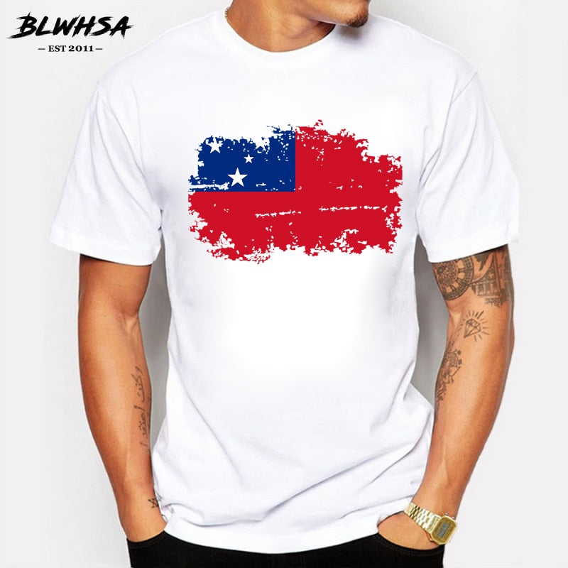 BLWHSA Samoa Flag T shirt Men  Fashion Short Sleeve 100% Cotton Summer T-shirts Samoa National Flag Cool Men Clothes