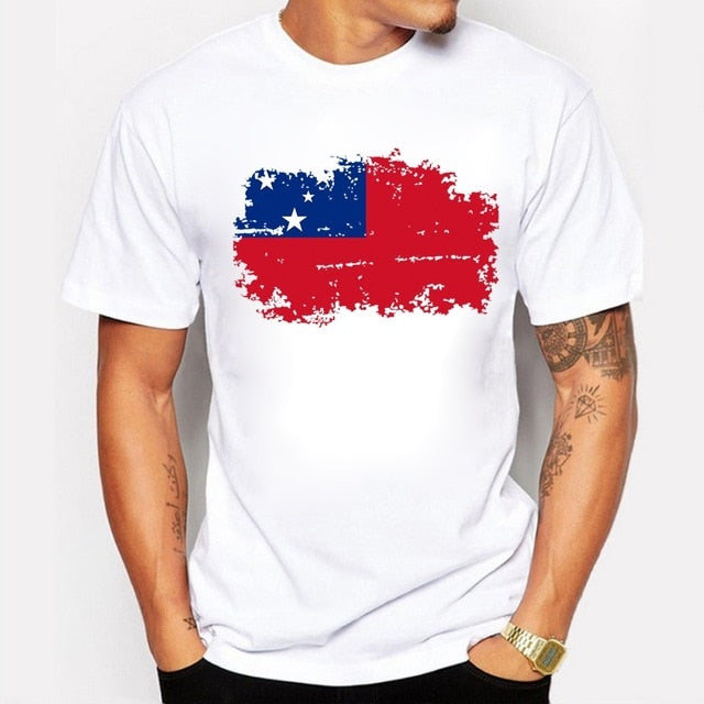 BLWHSA Samoa Flag T shirt Men  Fashion Short Sleeve 100% Cotton Summer T-shirts Samoa National Flag Cool Men Clothes