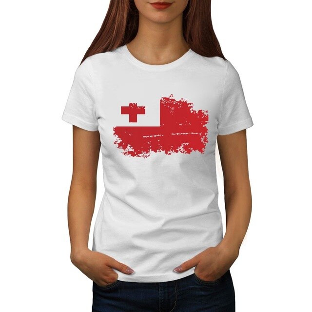 Tonga Flag Printed T shirt Women