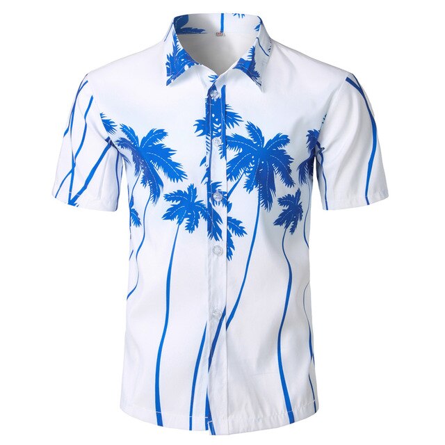 Summer Beach Hawaiian Shirt Men Classic Button Down