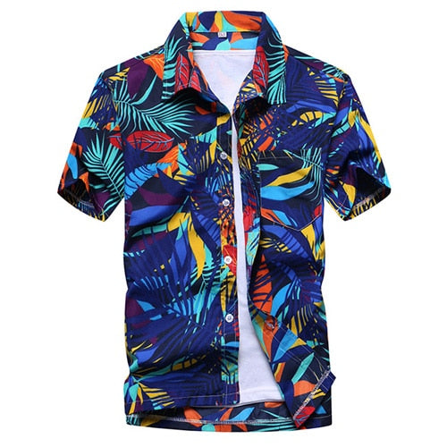 Summer Beach Hawaiian Shirt Men Classic Button Down