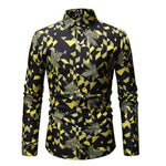 Yellow Geometric Leaves Print Shirt Men