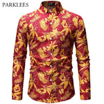 Mens Hipster Holiday Shirt 3D Gold Leaves Floral Print