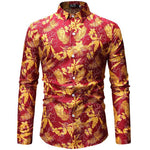 Mens Hipster Holiday Shirt 3D Gold Leaves Floral Print