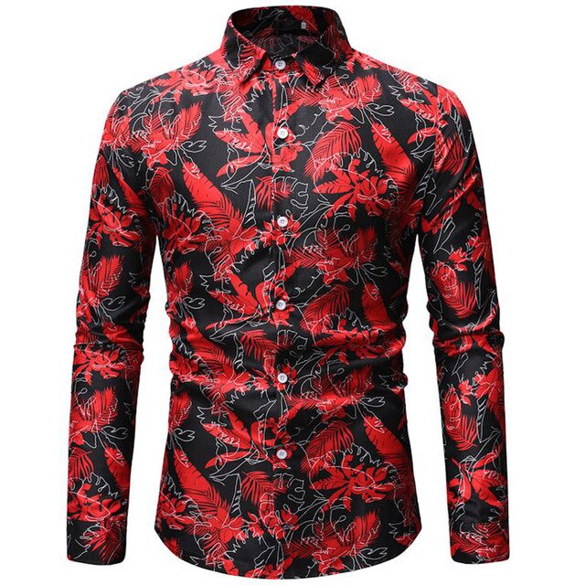 Mens Hipster Holiday Shirt 3D Gold Leaves Floral Print