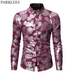 Mens Steampunk Printed Shirts Casual Slim Fit