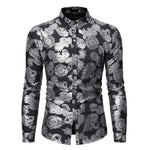 Mens Steampunk Printed Shirts Casual Slim Fit