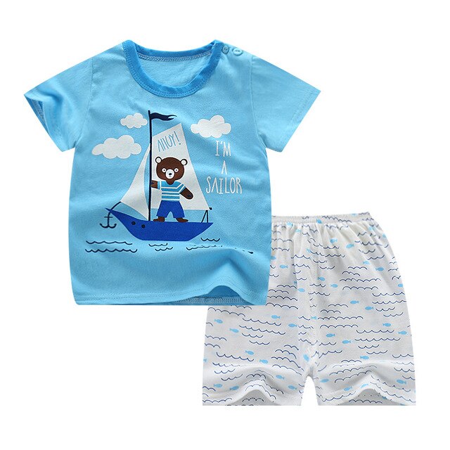 Summer Short Sleeve T-shirt Shorts 2pcs Suit Children Set