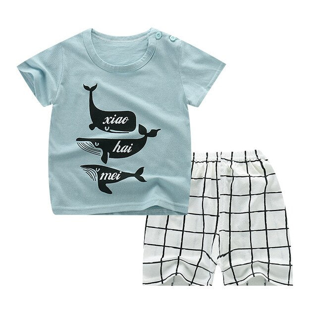 Summer Short Sleeve T-shirt Shorts 2pcs Suit Children Set