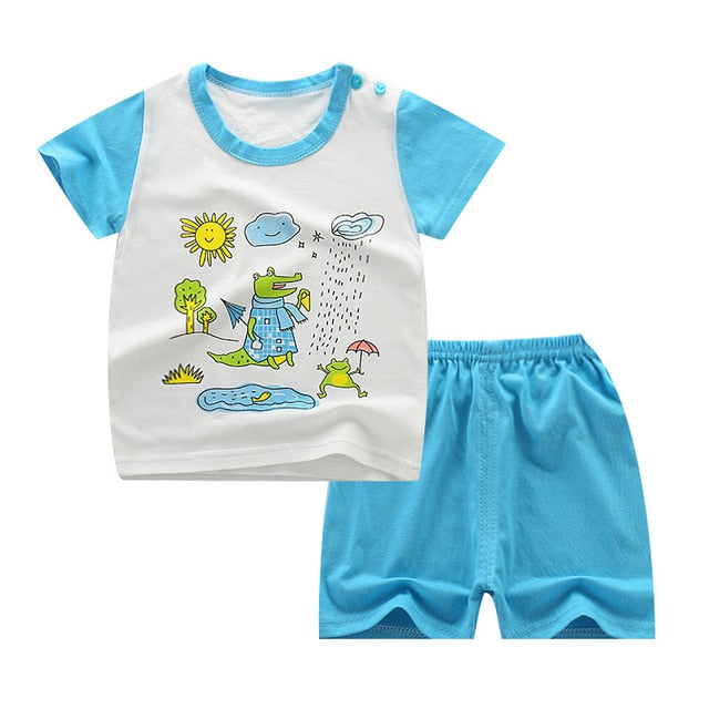 Summer Short Sleeve T-shirt Shorts 2pcs Suit Children Set