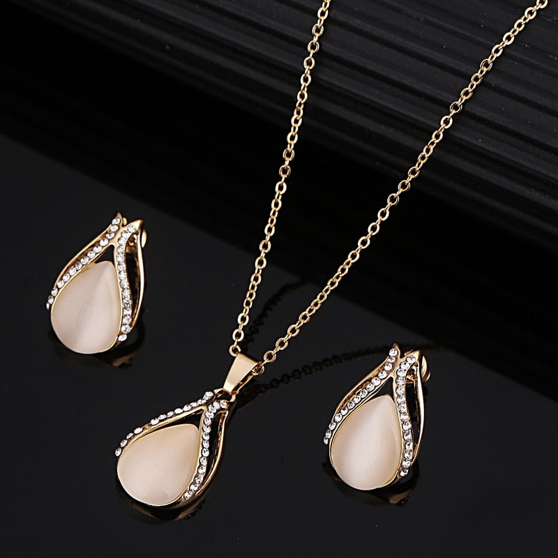 Fashion Golden Plated Opal Jewelry Sets