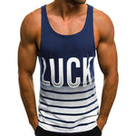 Letter Printed Striped Sleeveless O Neck Men Tank Top