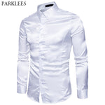 Men's Slim Fit Silk Like Satin Dress Shirt Long Sleeve