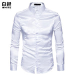 Men's Slim Fit Silk Like Satin Dress Shirt Long Sleeve